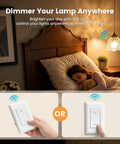 Dimmer Switch Kit With Remote For Two Hundred Watt Incandescent And One Hundred Fifty Watt LED Lighting No Fuss Remote Dimmer With Memory Function Flicker Free Easy Use For Seniors And Mobility Friendly Home, bedroom wall switch and remote