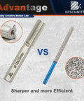Pro Grade Carbide Brick Mortar Grout Cutter Bit, 10 mm Diameter By 25 mm Length, Hex Shank For Hand Drill, Mortar Raking Bit For Cleaning Old Joints And Grout Residue, Durable D I Y Ready Pack Of Two shown against competitor's bit with text saying 'Sharper and more Efficient'.