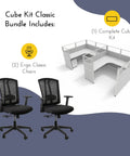 Rock-Solid Modular Office Cubicle Kit Features 7 Smart Layouts For Solo Grind Or Team Flex Plus Ergonomic Chairs Grey office cubicle with two ergonomic chairs.