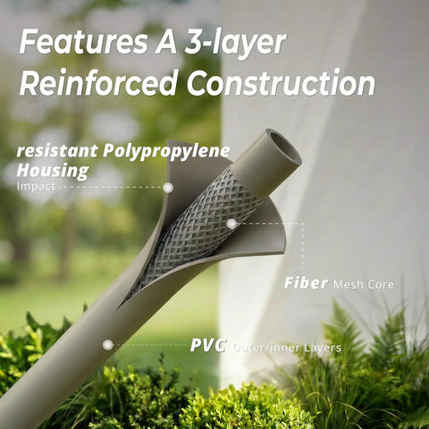 Close-up of the Retractable Garden Hose Reel One Half Inch By One Hundred Feet, showing 3-ply reinforced construction layers