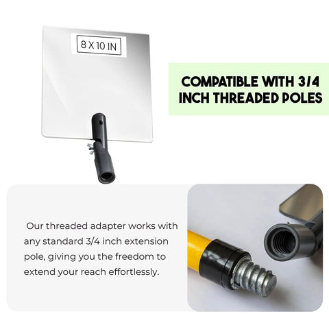 Flex Vue Inspection Mirror With Threaded Adapter For Three Quarter Inch Poles, Eight Inch By Ten Inch, Acrylic, Adapter View