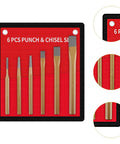 Solid 6Pcs Center Punch And Chisel Kit For Metal DIY Pros Includes Flat Masonry Chisels Precision Tools With Tough Steel Build You Need For Heavy Duty Projects That Get The Job Done Right, six chisels on red case