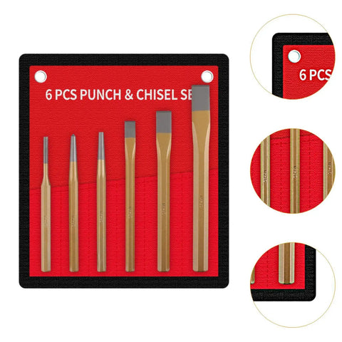 Solid 6Pcs Center Punch And Chisel Kit For Metal DIY Pros Includes Flat Masonry Chisels Precision Tools With Tough Steel Build You Need For Heavy Duty Projects That Get The Job Done Right, six chisels on red case