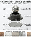 Heavy Duty Hex Self Adhesive Caster Wheels Four Pack snap on design with rustproof steel ball for smooth rolling on floors.