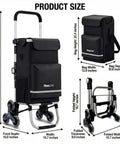 Grocery Cart That Climbs Stairs Foldable With 55L Cooler Pocket And 110 Lb Capacity shown in folded and unfolded sizes