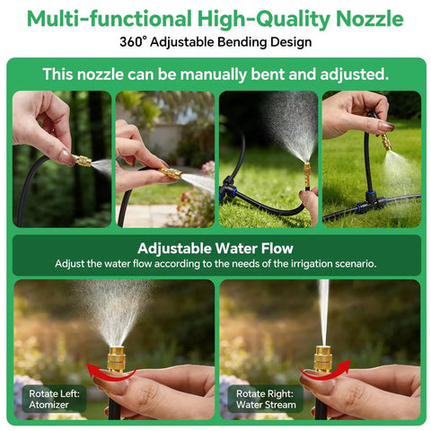 Multi-functional nozzle for Backyard Friendly Drip Irrigation System With A 120 Ft Hose And 26 Adjustable Copper Sprinklers