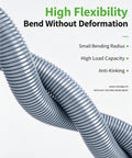 Grey Flame Retardant Corrugated Cable Safety Conduit, Flexible Wave Design showing high flexibility and bending without deformation.