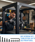 Man assembling 3D printer frame using 405 Piece M3 Screw Assortment Kit Loaded With Hex Socket Head Cap Screws Nuts And Washers.