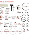Dimensions of 35-piece 20 Ton Air Hydraulic Bottle Jack Seal Replacement Kit 5302 MRK for overhaul and repairs.