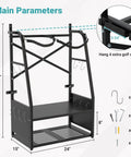 Two Bag Golf Bag Organizer Wall Mount Or Freestanding With Four Club Racks Ten Hooks And Storage Shelf Adjustable Feet Space Saving Stand For Garage Store Club Shed, size 24x15x39 inches