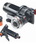 Aqua Jet Wash Down Pump 3.5 GPM 12V For Boats with trigger nozzle and inlet strainer, designed for high pressure deck cleaning