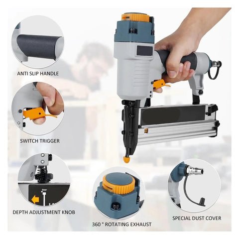 Heavy Duty Pneumatic Nail Gun With Comfy Grip For Carpentry Flooring Furniture Assembly T50 Air Brad Nailer That Slays Diy Projects Without Breaking A Sweat On Your Next Build In The Garage