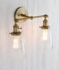 Double Sconce Wall Light Set Vintage Industrial Antique Vibe With Two Oval Cone Clear Glass Shades E26 Compatible metallic finish