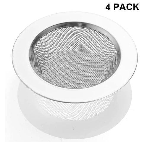 Four Pack Stainless Steel Kitchen Sink Strainers, 4.5 Inch Wide Rim, Rustproof Drain Strainers, mesh design close-up