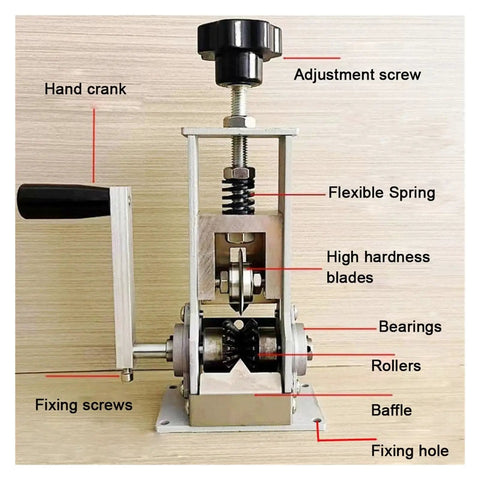 Heavy Duty Manual Wire Stripper Machine For Quick Cable Peeling, features hand crank, adjustment screw, and high hardness blades.