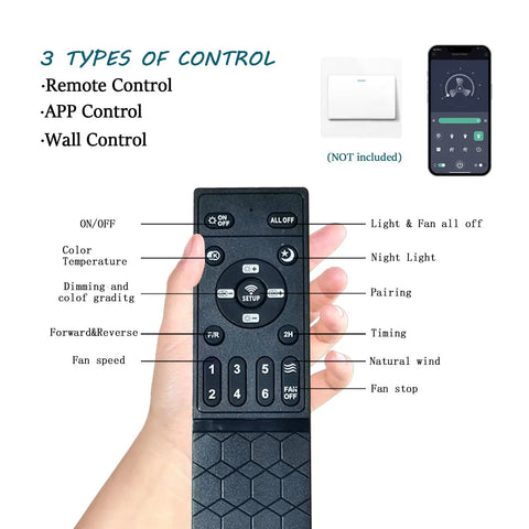 Total Room Glow Up 52 Inch Low Profile Ceiling Fan With Smart Ambient Lighting control remote with app settings and features.
