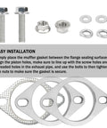 Beefy 2.5 Inch Two Bolt Exhaust Flange Repair Kit With Premium Stainless Steel Muffler Gasket And Rugged Exhaust Bolts displayed.