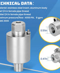 Rotary Swivel Head Replacement For BE Whirl-A-Way Surface Cleaners 16 To 24 Inch, 8 GPM, 4000 PSI, technical details view