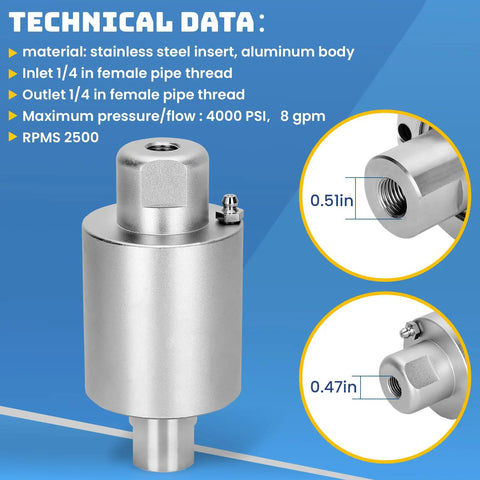 Rotary Swivel Head Replacement For BE Whirl-A-Way Surface Cleaners 16 To 24 Inch, 8 GPM, 4000 PSI, technical details view