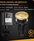 Universal Garbage Disposal Air Switch Kit With Sink Top Push Button, UL Certified, Brass Button, shown with power module