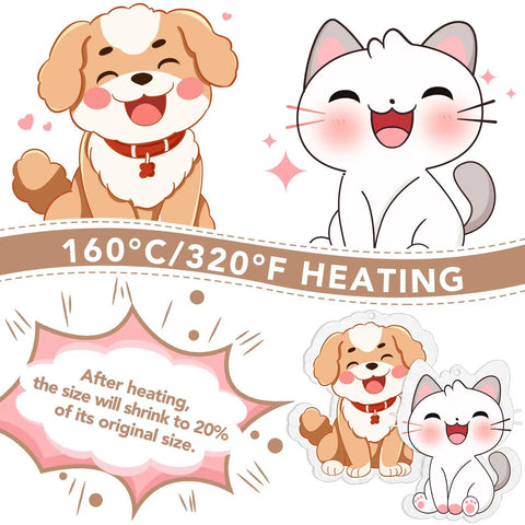 30 Pack Shrink Plastic Sheets For Crafts 7.9 By 5.7 Inches Ideal For DIY Jewelry Charms And Kids Craft Projects Great For Cutting Baking And Shrinking, dog and cat shrink art at 160°C