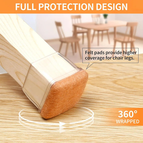 24 Pack Slick Clear Chair Leg Floor Protectors For Hardwood Floors Thickened Silicone Felt Caps on square chair leg.
