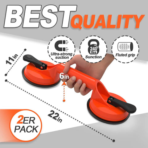 2 Pack Plastic Glass Suction Cups With Grab And Go Easy Grip Lightweight Vacuum Lifter Handle shown in use