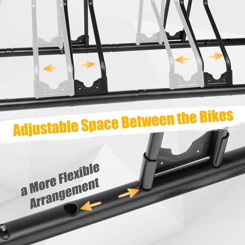 Go To Bike Floor Parking Rack For Indoor Garage Storage And Home Use Adjustable 4 Bike Capacity showing adjustable bike holders.