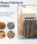 Close-up of Heavy Duty 18 Inch Push Broom With Rock Solid Wooden Base showing 5 rows of Palmyra bristles for effective sweeping.