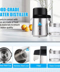 Heavy Duty Stainless Steel Water Distiller For Home Countertop with glass container and stainless steel liner, perfect for distilled water