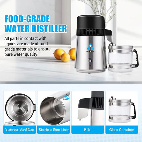 Heavy Duty Stainless Steel Water Distiller For Home Countertop with glass container and stainless steel liner, perfect for distilled water