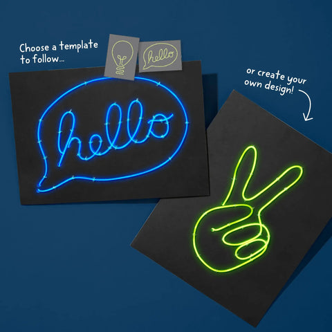 DIY Light Up Wire Art STEM Kit For Kids Ages 9 Plus With Electroluminescent Neon Signs Battery Packs And Design Templates A Fun Educational Science And Engineering Craft, blue hello template