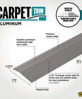 Pewter Aluminum Carpet Trim 2 In By 36 In With Screw Nails, Strong Transition Strip For Doorways And Uneven Floors, Durable Aluminum