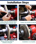 Installation steps for adjustable brake lathe silencer band on ventilated rotors fits major lathe models for quieter turning.
