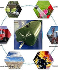 Diagram showing Go-To 3000L Foldable Water Storage Bladder With Faucet For Camping And Hiking in various uses like garden and industrial storage.