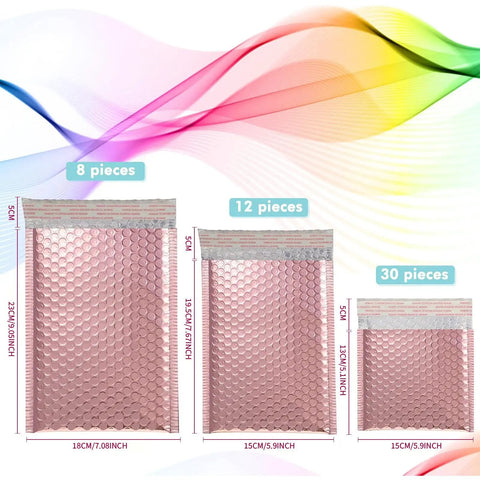 Assorted sizes of rose gold metallic bubble mailers with self seal adhesive, 50 pack padded poly mailers for Valentine shipping
