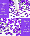 Hotfix Applicator Kit With 6000 Rhinestones showing purple picker pen with rhinestones and tweezers for DIY crafting