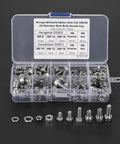 170 Pcs Stainless Steel M5 And M6 Hex Socket Head Cap Screws Kit With Washers And Nuts For Industrial Electrical And Construction Projects Rust Resistant 304 Grade Fasteners For Durable Quick Go-To Heavy Duty Assemblies in a plastic storage box