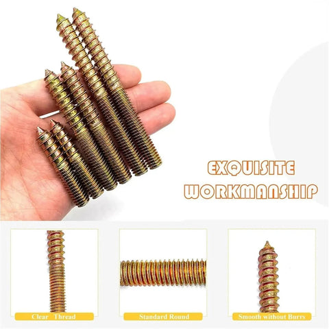30 Pcs M6 Hanger Bolts Double Ended Yellow Zinc Plated Dowel Screws held in hand