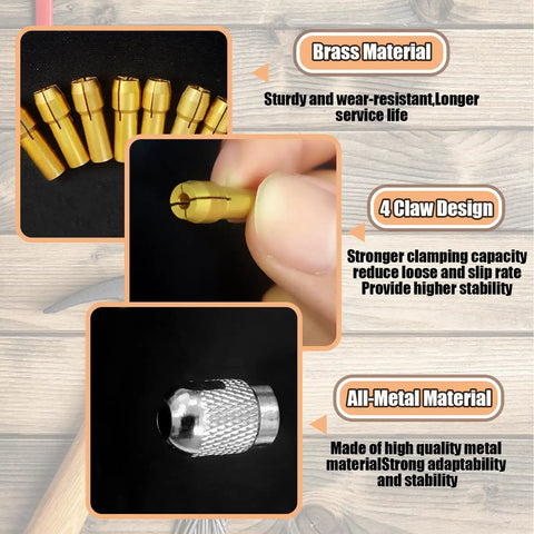 Fifteen Piece Drill Chuck Collet Set For Rotary Tool With Ten Brass Collets From One Thirty Second To One Eighth Inch Keyless Quick Change Chuck Nuts And Wrenches Replacement Accessory Kit For 3000 4000 7700 Series