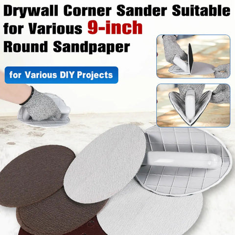 Pro Grade Drywall Corner Sander 9 Inch With Hook And Loop Backing Semi Circular Angle Sanding Tool Kit With 12 Round Sandpapers