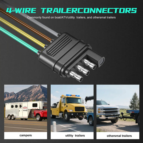 Heavy Duty 4 Pin Trailer Connector Harness Extension 80 Inch Flat Wiring Kit showing 4-wire connection for trailers.