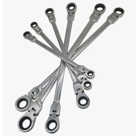 Extra Long Gear Ratcheting Wrench Set 12 Piece 8mm To 19mm Chrome Vanadium Steel Rotatable Head Pro Grade Tough Construction