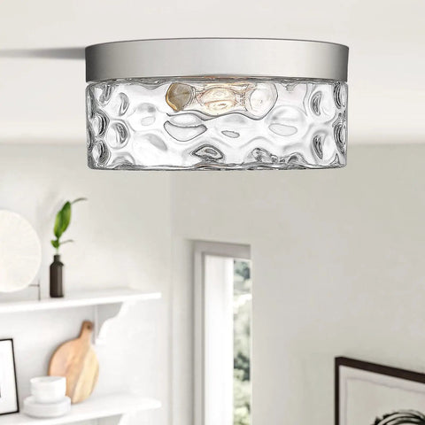 Industrial Satin Nickel Flush Mount Ceiling Light With Bubble Glass Semi Flush Fixture for Hallway Entryway or Living Space