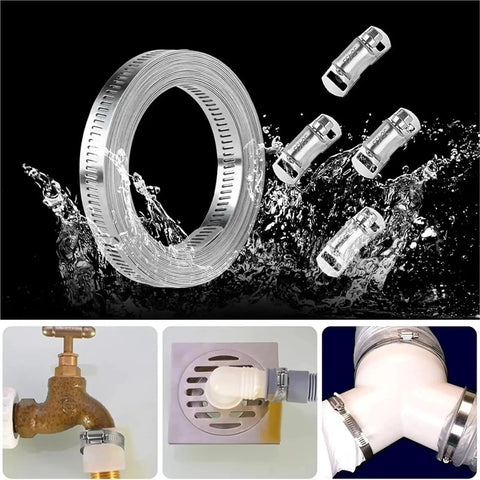 Top Tier 2 Pack Adjustable Hose Clamps Made From Real 304 Stainless Steel For Heavy Duty Fastener Work That Won Slip Or Corrode On Your Rides And Projects. 304 stainless steel hose clamp set, adjustable band, shown with pipe and vent fittings