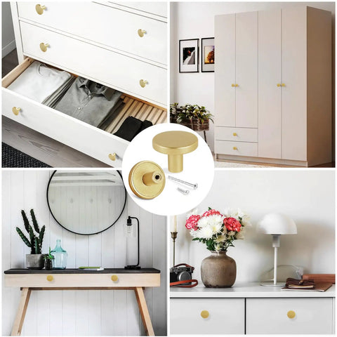 Hella Slick Gold Drawer Knobs With Screws 30mm Cabinet Pulls For Kitchen Cabinets Dresser Furniture Upgrades on various drawers and surfaces.