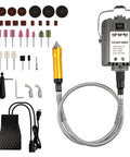 1000W Flex Shaft Rotary Tool With 30000 RPM Speed, Pro Grade Electric Hanging Grinder Carver Kit laid out with accessories