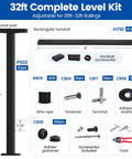 32ft Complete Level Kit components for No Hassle Black Cable Railing Kit 28 To 32 Feet Surface Mount with handrail accessories.