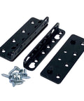 Set Of Four Heavy Duty No Mortise Bed Frame Brackets Tough As Nails Solid Steel Connects Headboard And Footboard To Side Rails With Screws For Dead Simple Installation, featuring solid steel plates and screws.