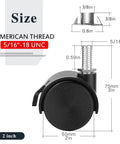 Heavy Duty 2 Inch Furniture Caster Wheels Set Of 4, showing dimensions and threaded stem details for easy installation.